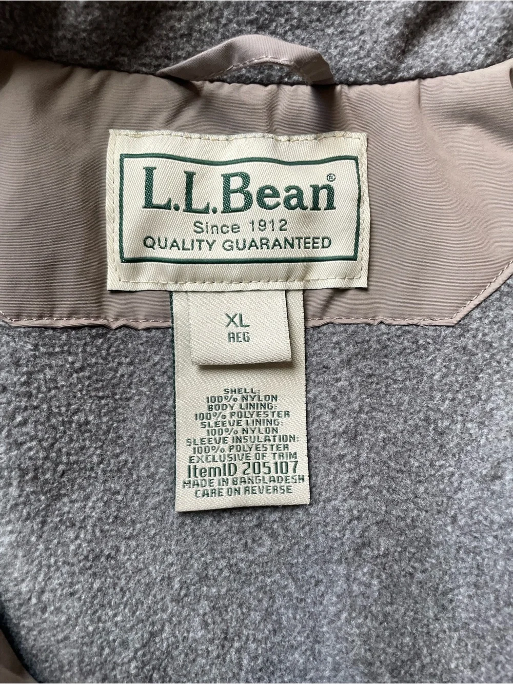 L.L. Bean Men's Taupe Fleece Lined Windbreaker Jacket XL